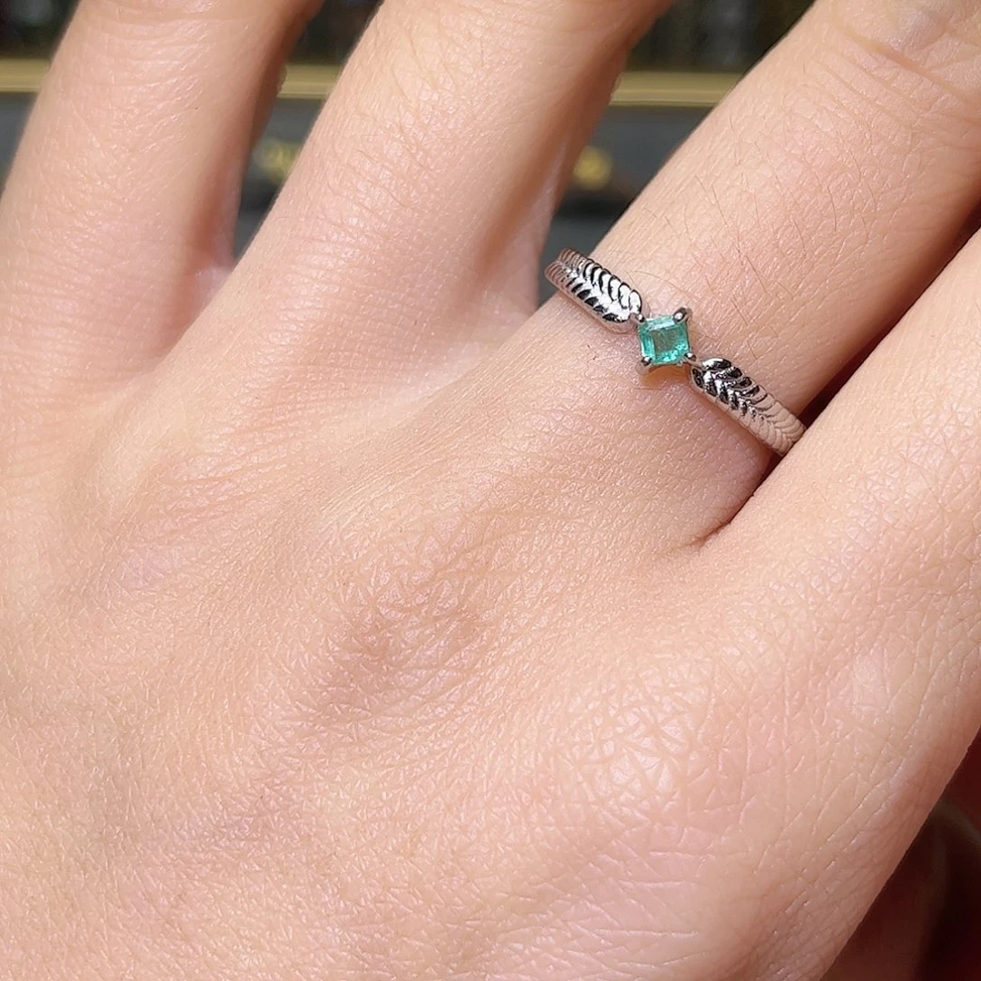 祖母绿戒指银S925镶嵌