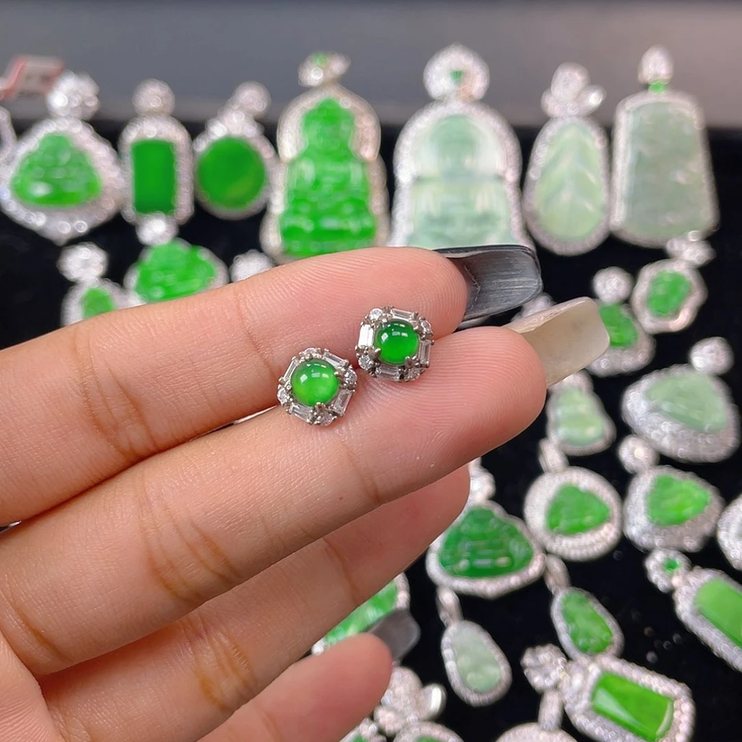 银S925镶嵌翡翠耳饰