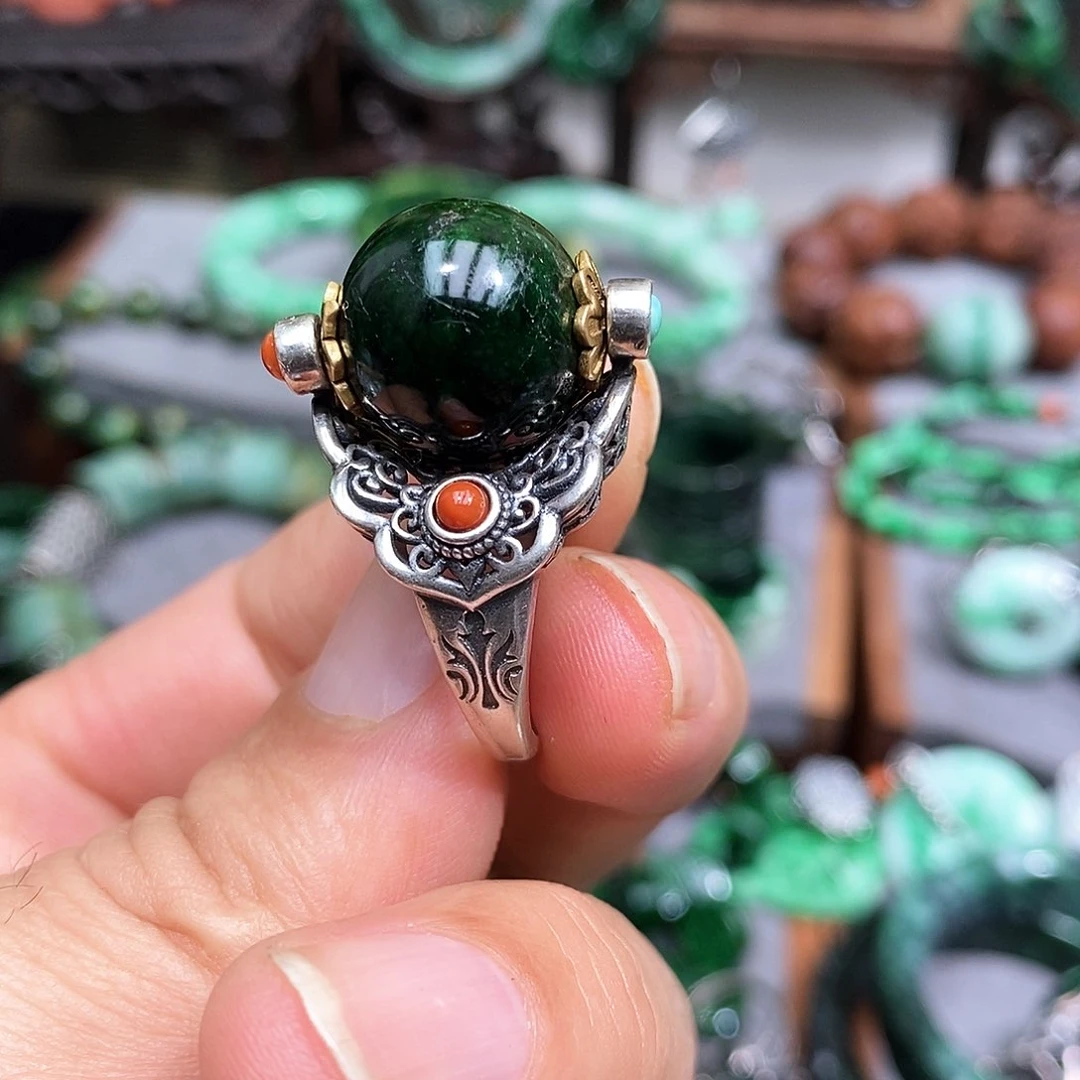 银S925镶嵌戒指翡翠我**我漂亮美眉和可爱