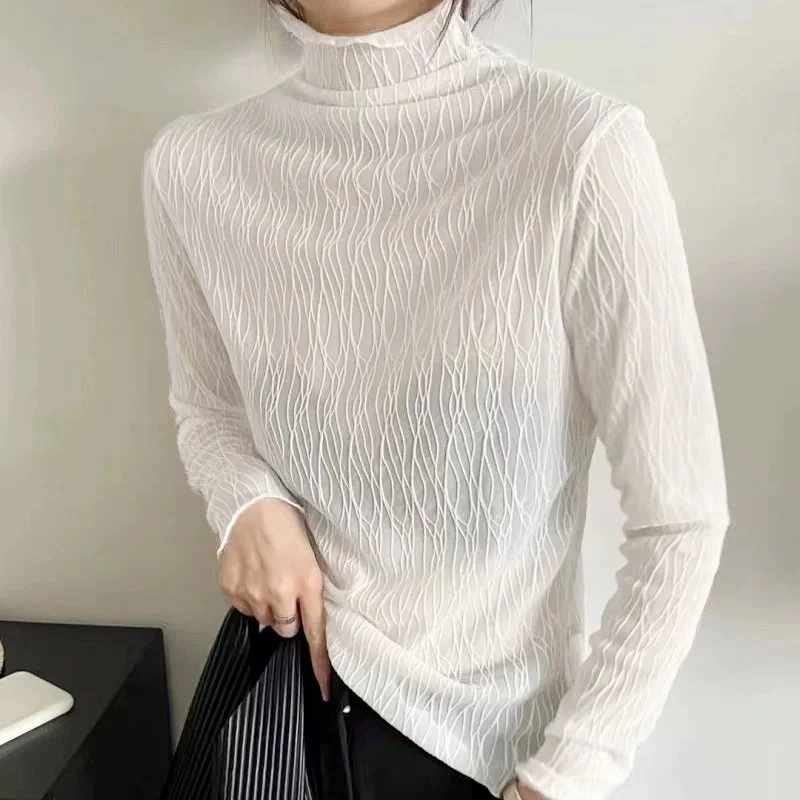 fanteyi/范特依-半高领蕾丝百搭修身显瘦洋气打底衫女5802