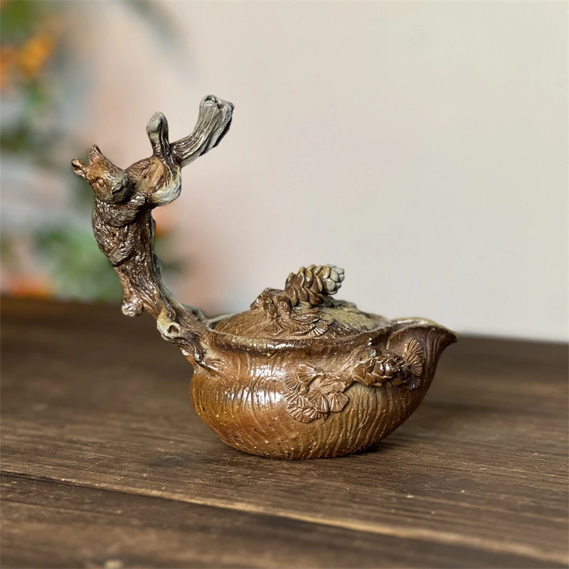 【茗器堂-刘荣富柴烧】 松鼠半提梁57号 150ml