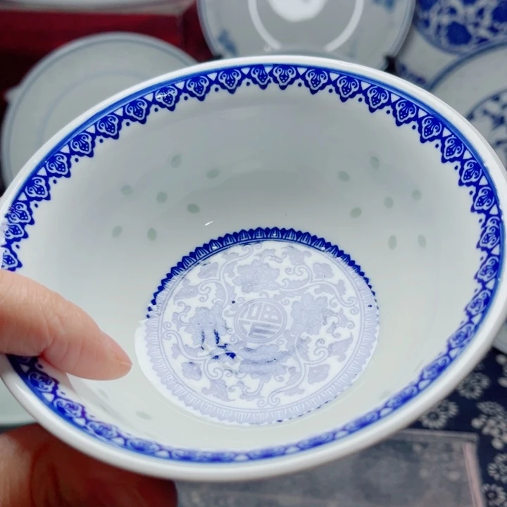 青花玲珑5寸饭碗吉祥如意