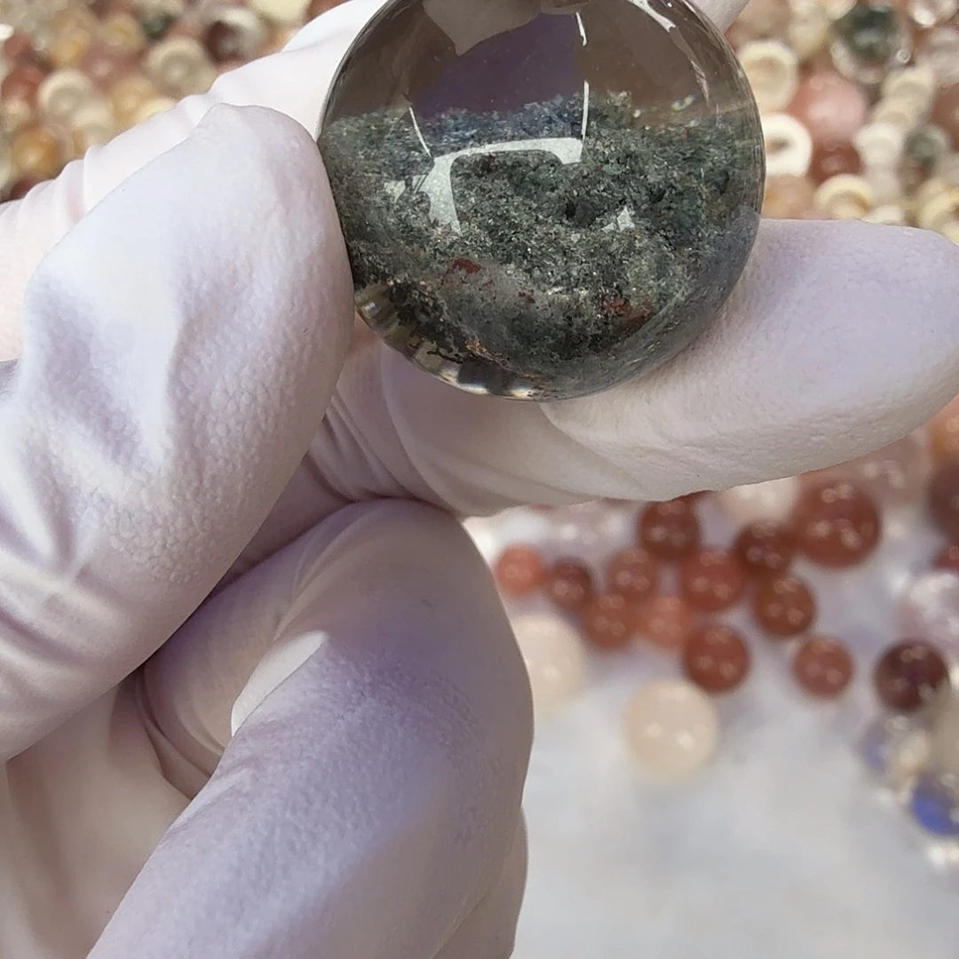 萤***o未镶嵌珠宝半成品水晶绿幽灵22mm定制不退换