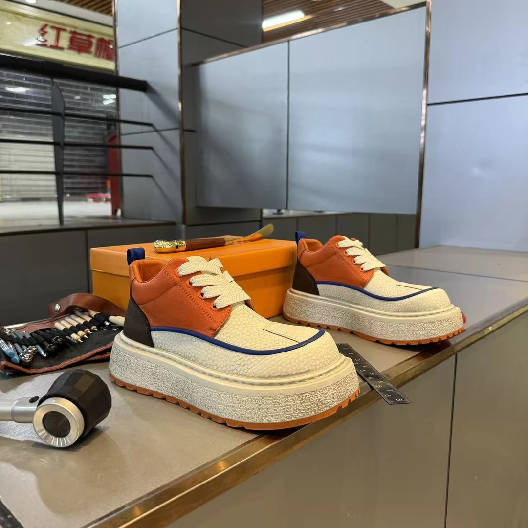 新款男士厚底增高时尚休闲潮鞋做旧系带百搭韩版