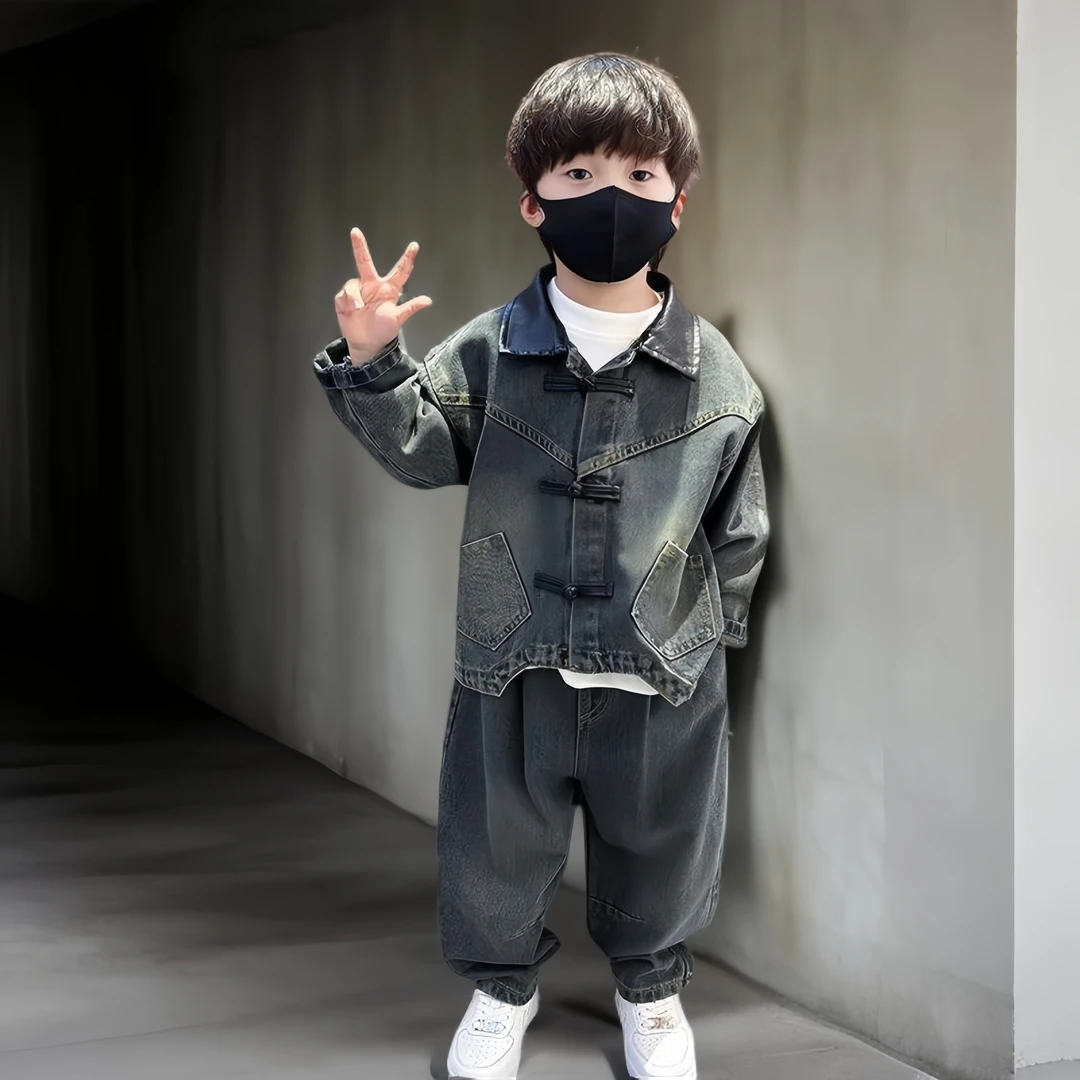 男童休闲长袖套装秋季儿童男孩潮流帅气时尚牛仔亲肤舒适潮酷洋气