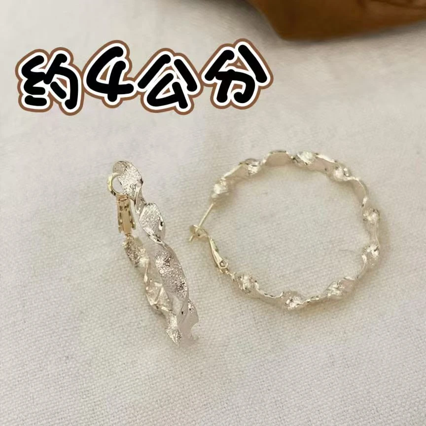 铜合金耳饰 a176 欧比雅比【4公分耳圈】小众扭扭锤纹圈圈耳环51961