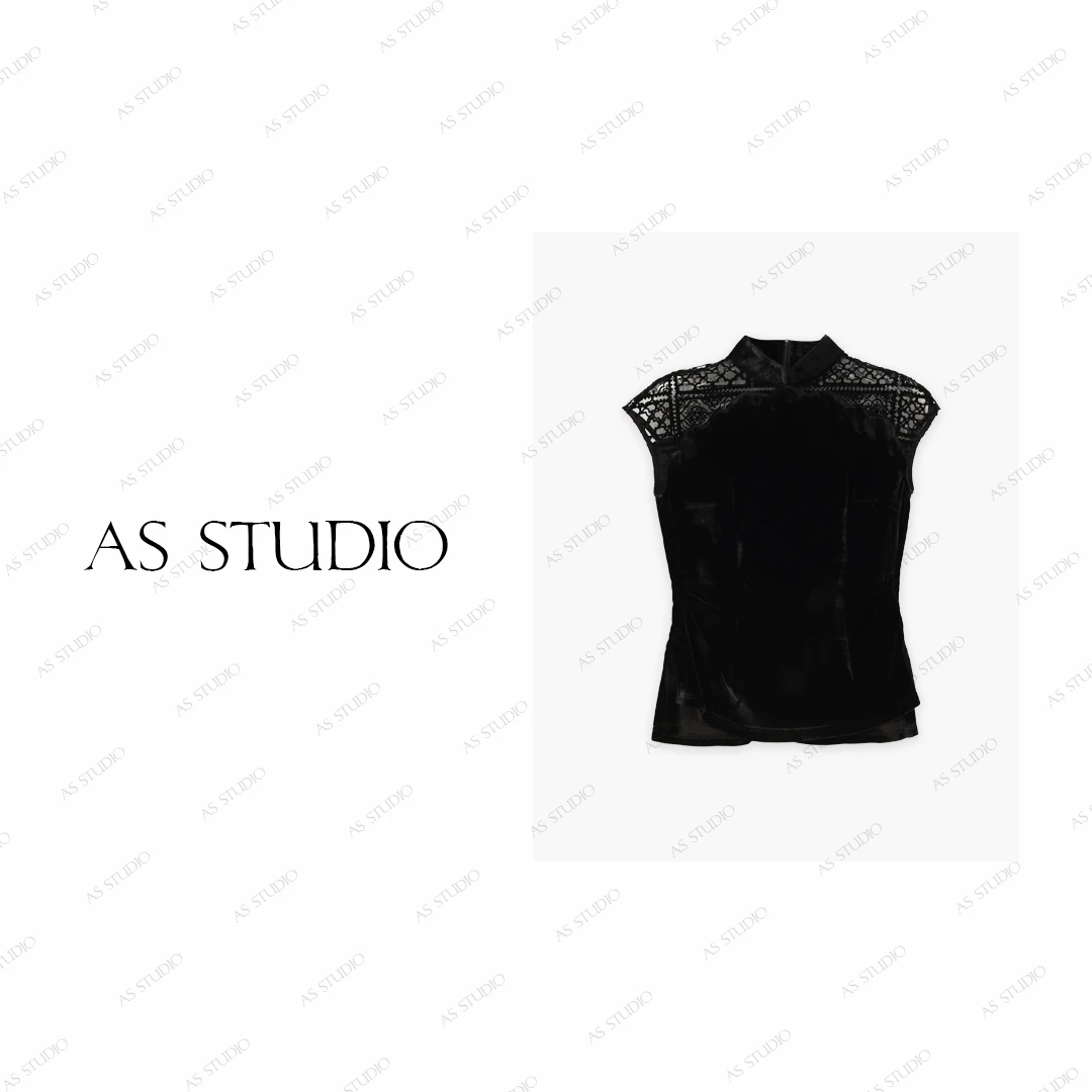 【AS念如初】25新镂空设计拼接肩袖丝绒新中式上衣AS25XXS01291