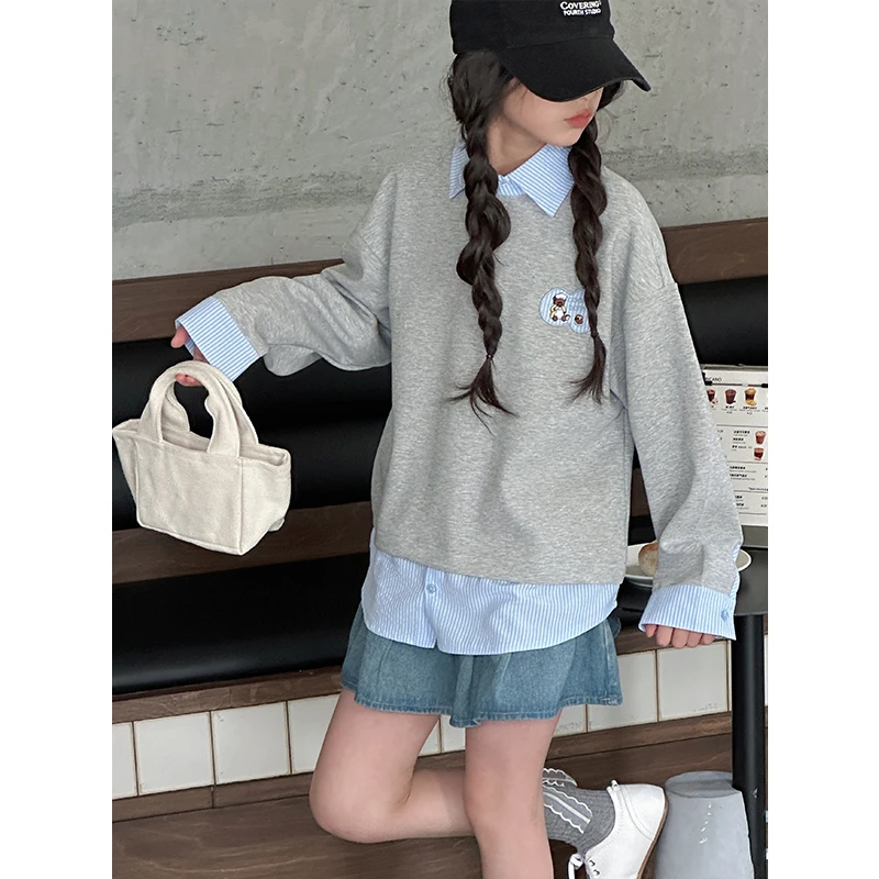 K28045假两件女童卫衣2025春装新款儿童长袖上衣大童春秋衣服休闲