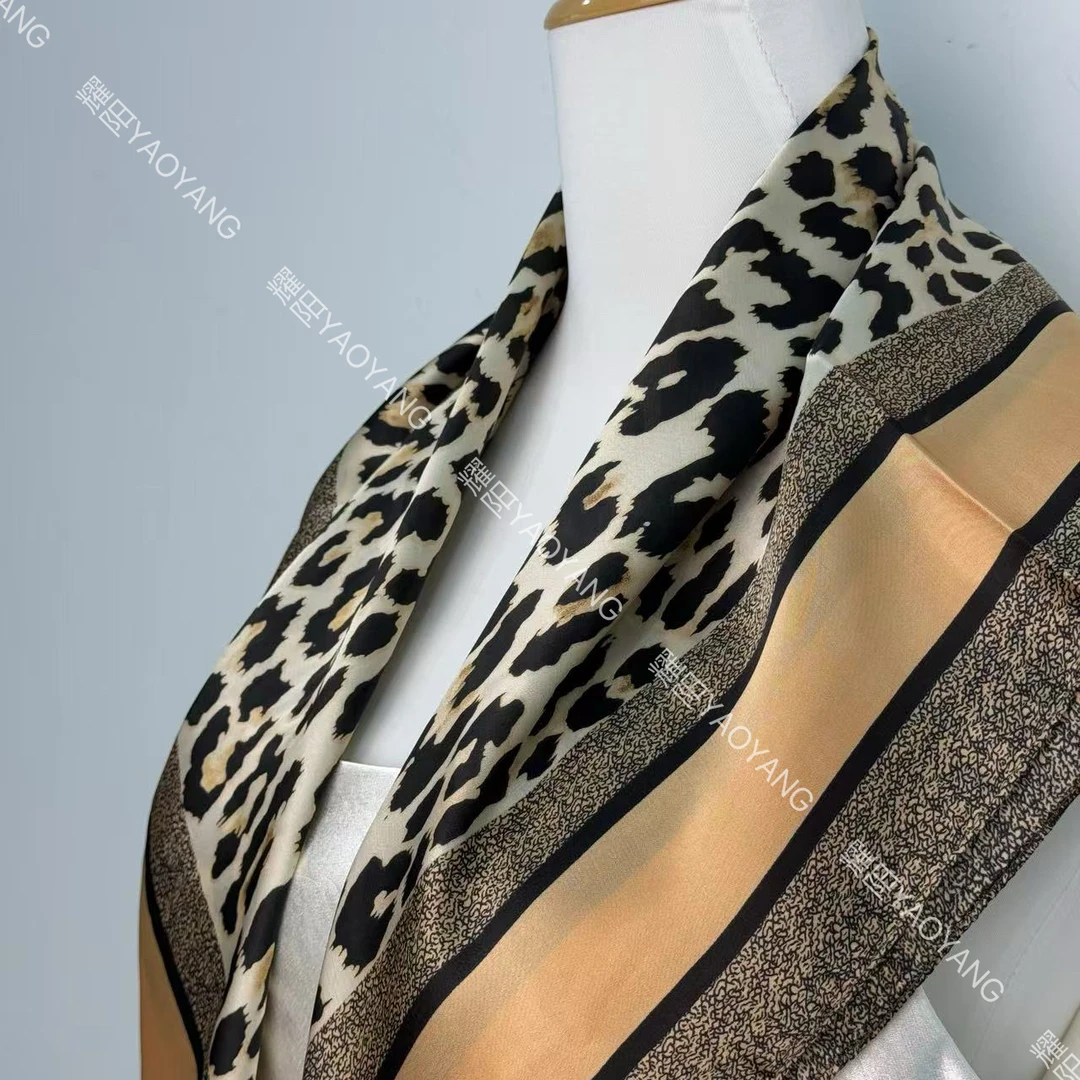 【迷棕豹纹】新中式磁吸扣丽锦缎轻奢高定百搭方巾（A099）