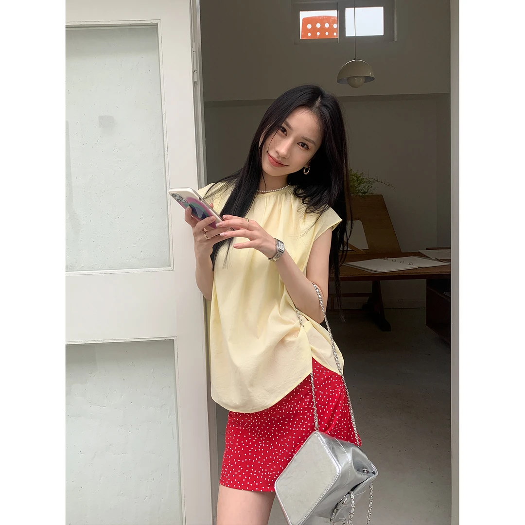 左佳琪 韩版高腰波点A字半身裙女小个子百搭甜美短裙Q18040