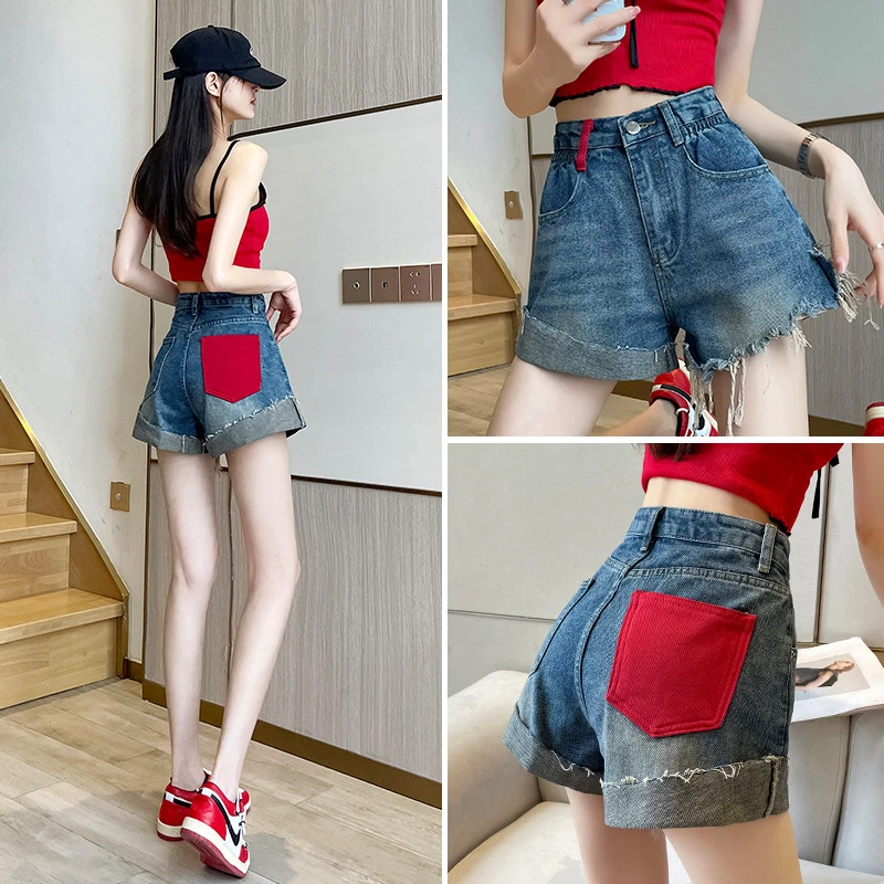 梨型身材a字版牛仔短裤女2025夏季薄款宽松高腰显瘦辣妹阔腿热裤