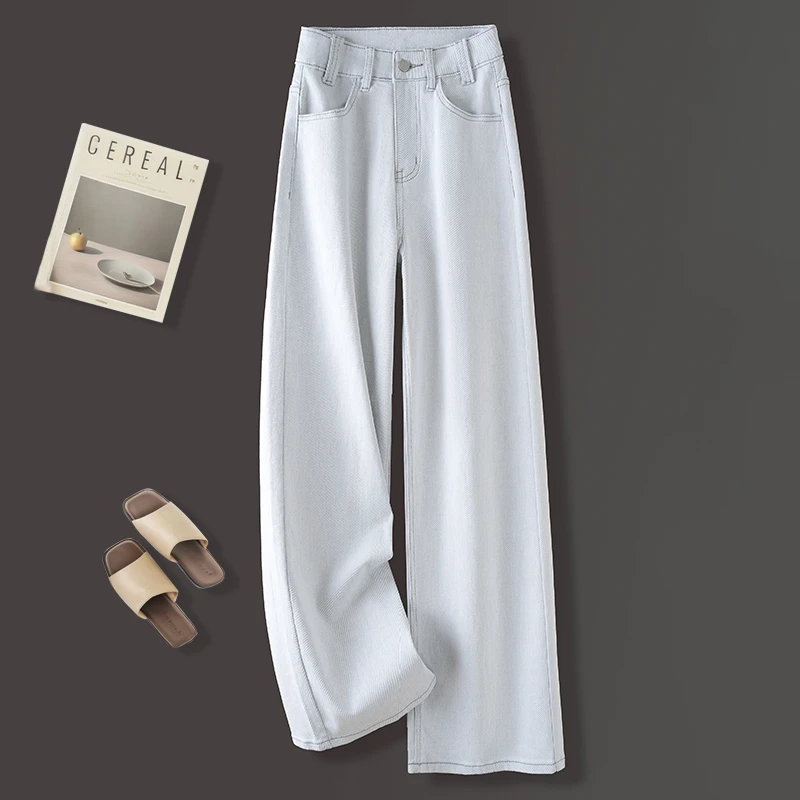 La babite时尚简约牛仔裤女2025年春季新款宽松显瘦阔腿拖地裤子