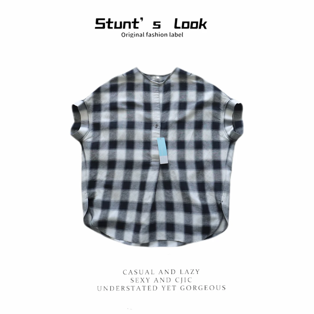 原单 夏季半开襟麻混纺小V领无袖衬衫T恤1521