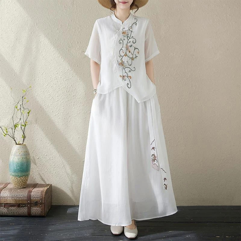 新中式国风套装女士2025夏季新款妈妈洋气时尚休闲棉麻上衣两件套