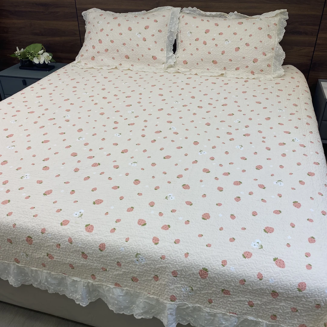 【羽鸿严选】法式花边纯棉三件套 绗缝 床盖