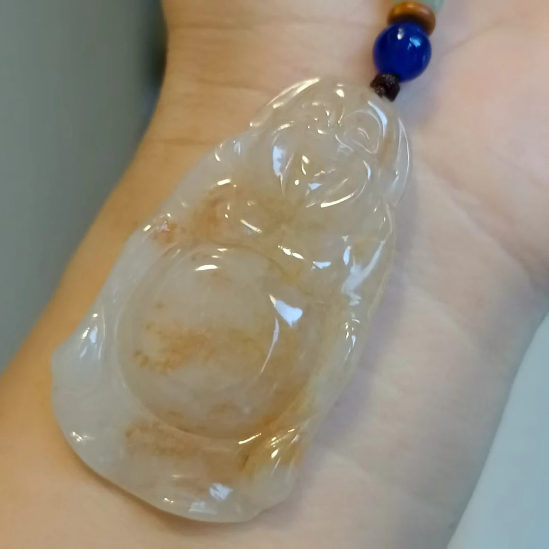 天然缅甸A货翡翠吊坠冰糯种飘天然红黄翡佛公弥勒佛玉佛玉挂件
