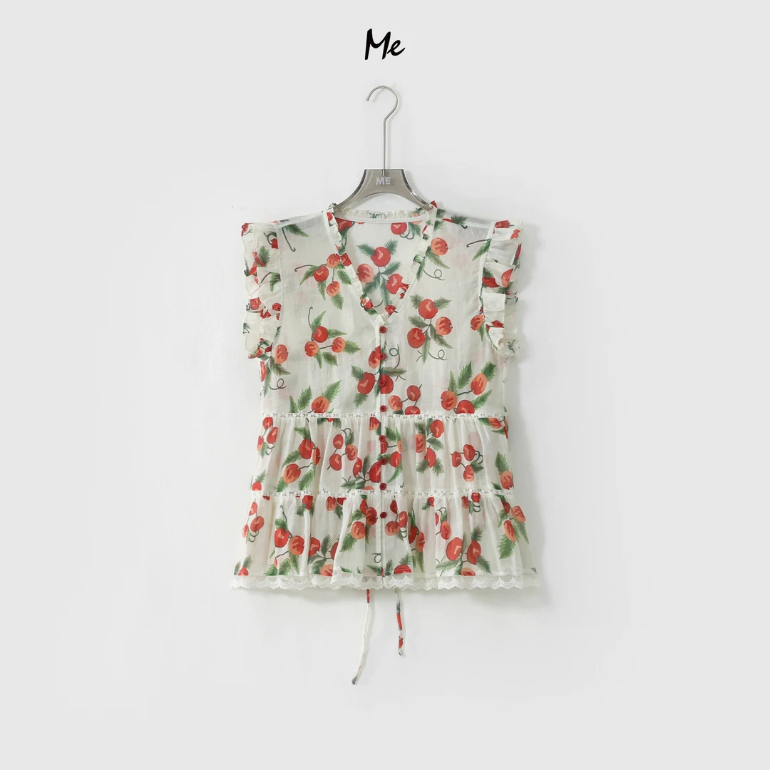 ME【100%苎麻红苹果坎肩】轻薄透气显瘦时尚百搭印花衬衫MESS5950