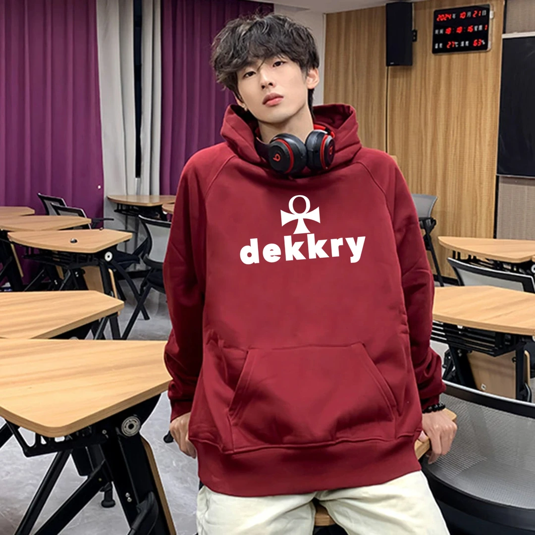 美式简约字母印花宽松连帽卫衣男女秋冬季酒红色百搭休闲情侣上衣