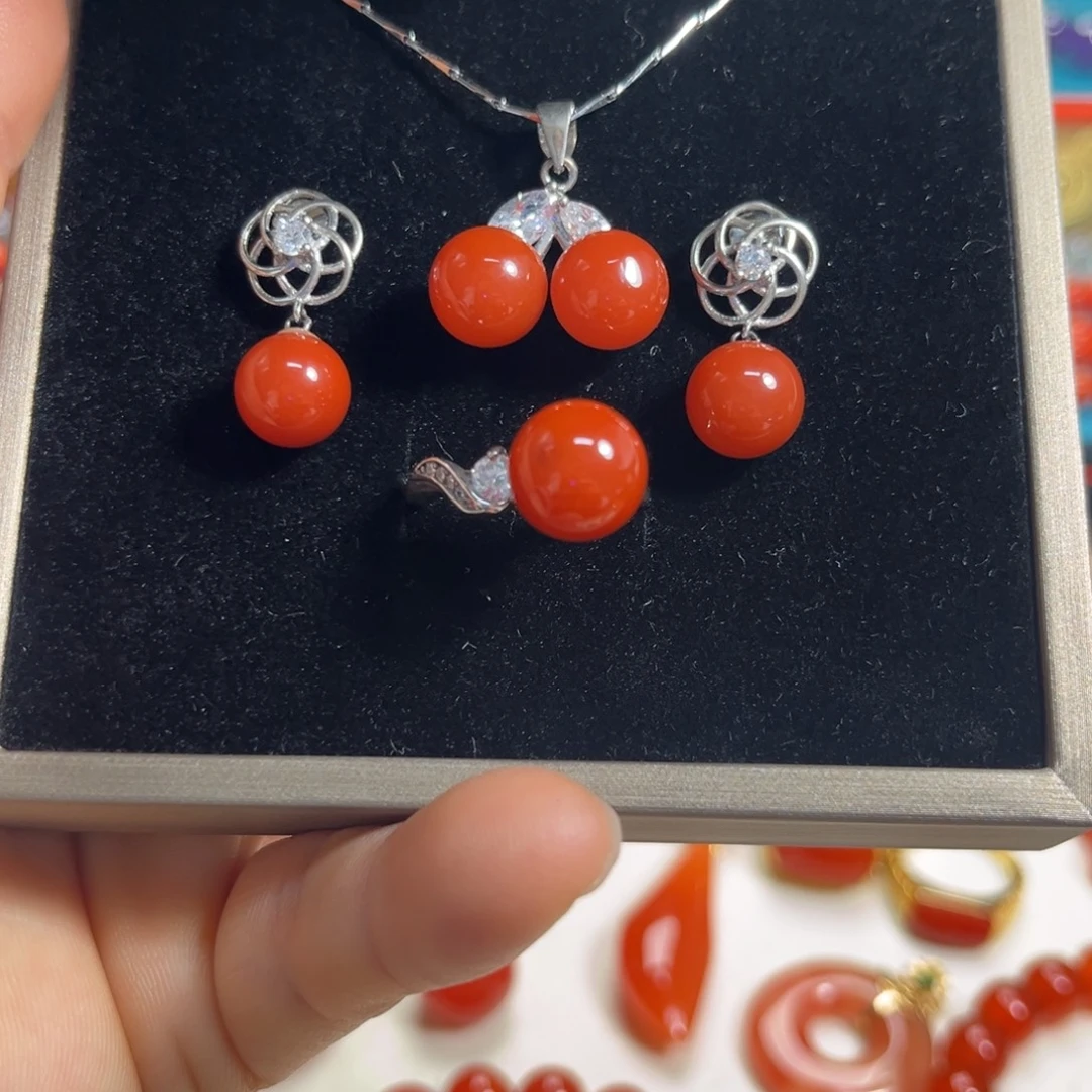 南红玛瑙银S925镶嵌手串