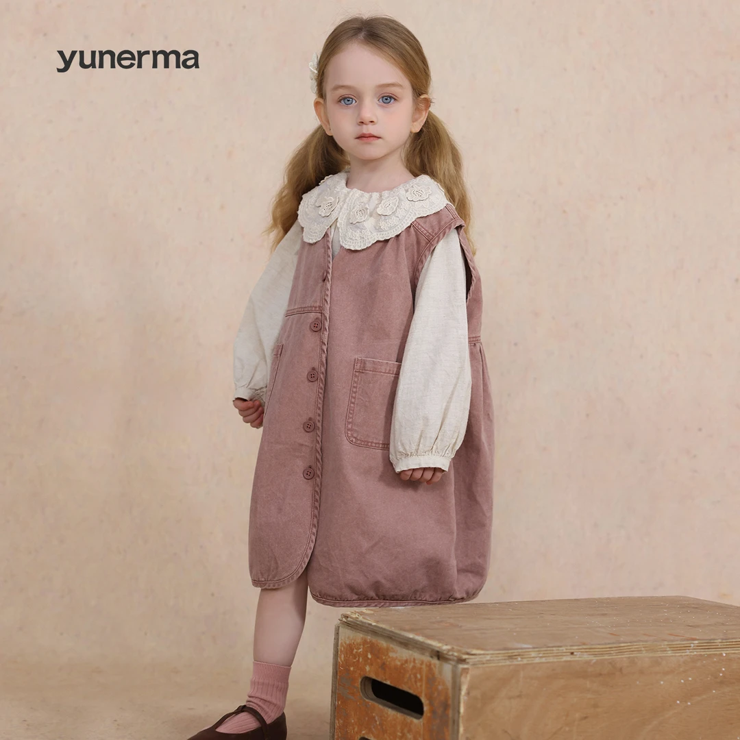 允儿妈女童春季气质蕾丝花边领衬衫宝宝幼儿园春夏洋气百搭背心裙