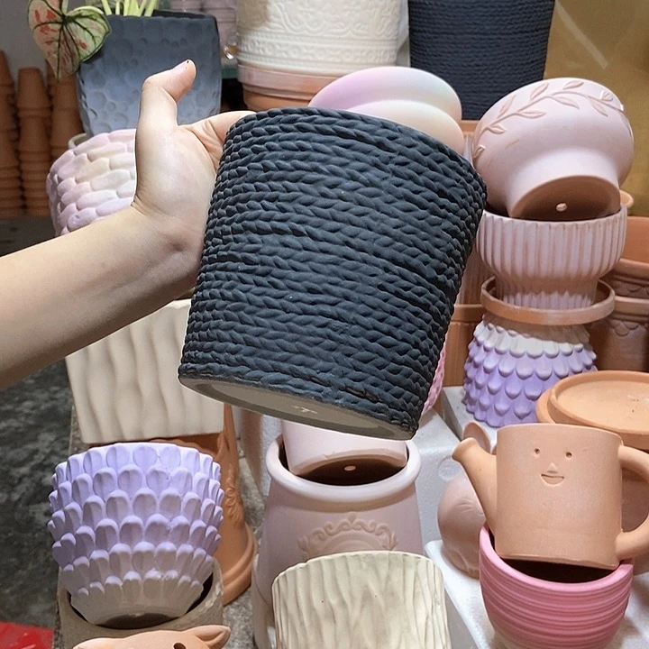 14×13黑色麻绳盆 粗陶1个