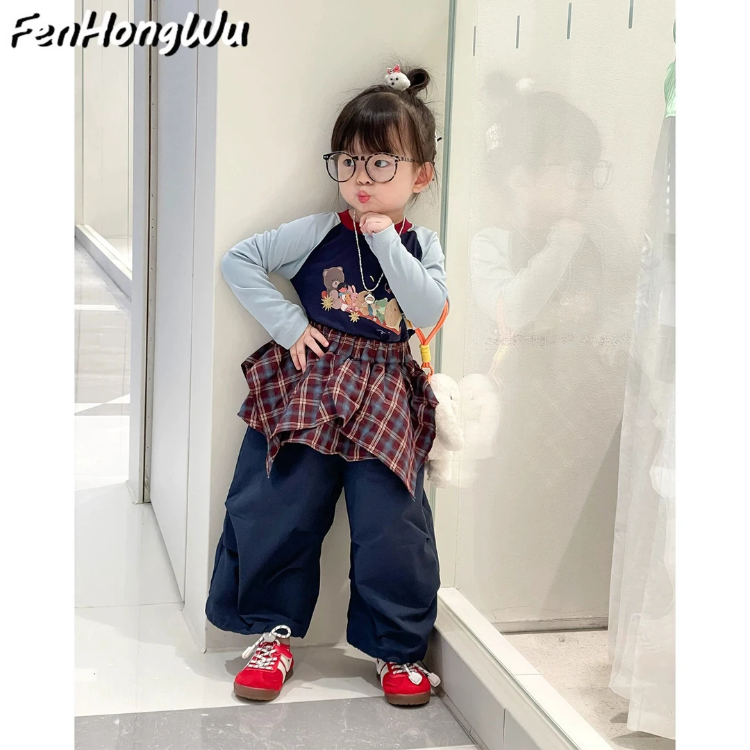 【粉红屋】秋季衬衫春季巨好看套装洋气儿童纯棉长袖上衣屁帘阔腿裤
