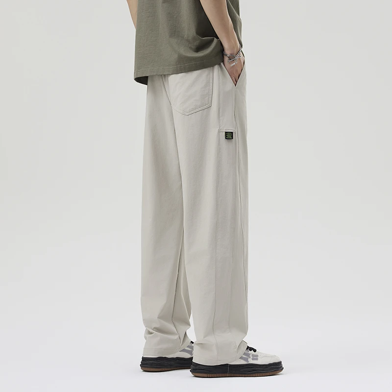 冰丝凉感速干休闲裤子男士2025夏季薄款户外宽松直筒松紧腰阔腿裤