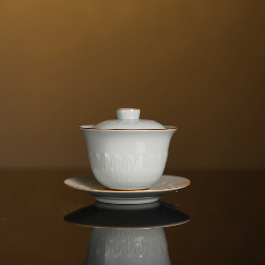 清心也 秘色莲瓣-三才盖碗