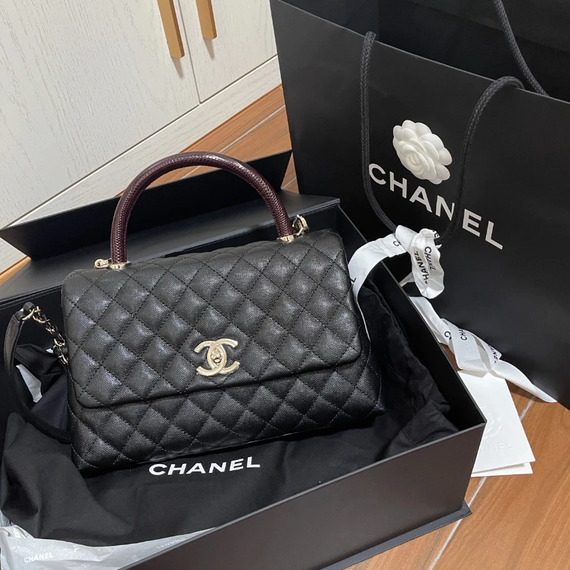 99新 Chanel/香奈儿 Chanel黑金芯片中号cocohandle 25090036-02