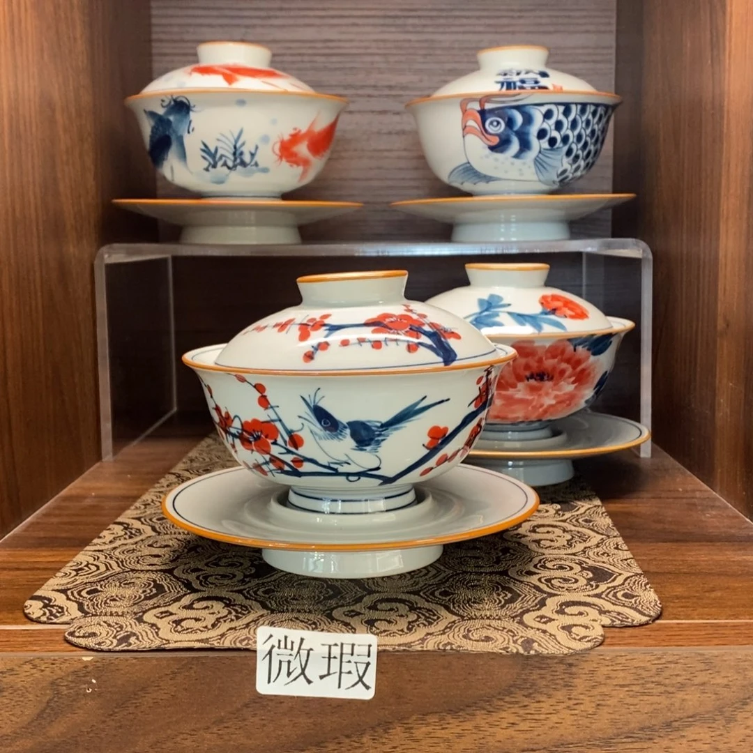 釉下彩老陶泥手工绘制