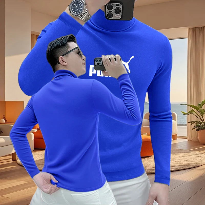 2025秋冬男士上衣双面德绒半高领打底衫潮流百搭套头保暖长袖卫衣