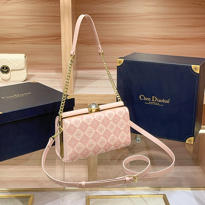 轻奢包包女盒子包粉色链条包时尚小方包晚宴包单肩斜挎包包送丝巾