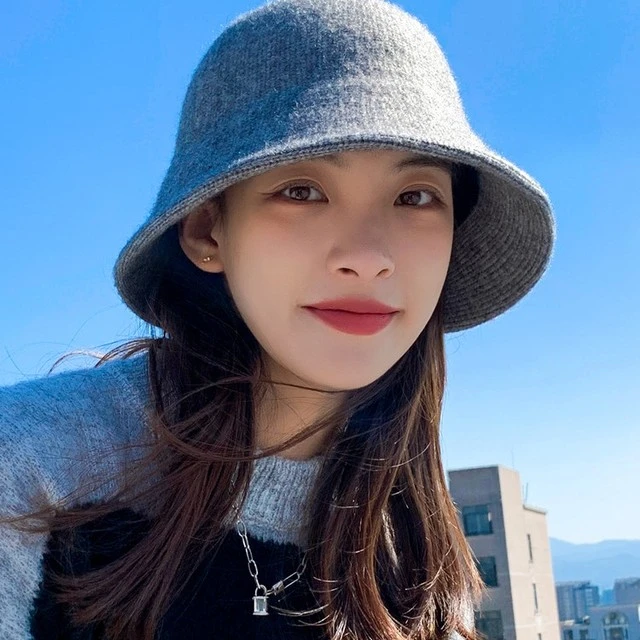 羊毛渔夫帽女式秋冬时尚多用途露脸斗帽日式小款盖脸针织羊毛面盆