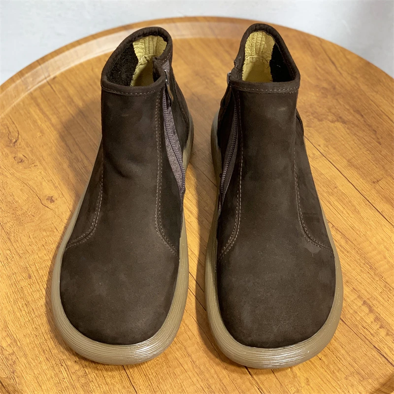 ICCLEK新款秋冬季大头高帮皮鞋男宽头软皮休闲马丁靴男磨砂皮短靴