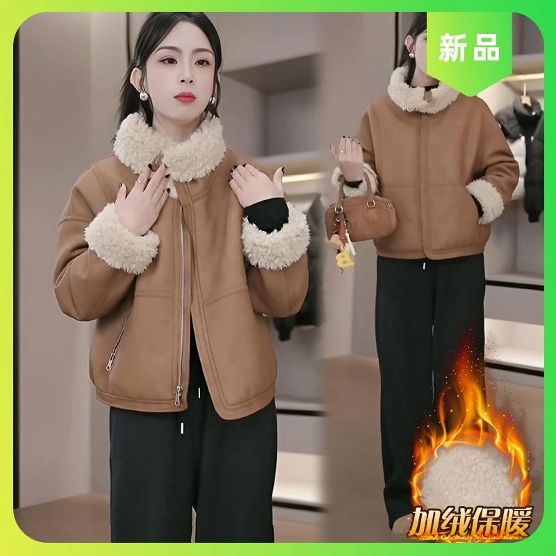 2025冬季新款皮毛一体秋冬季毛毛外套时尚百搭韩版加绒加厚上衣女