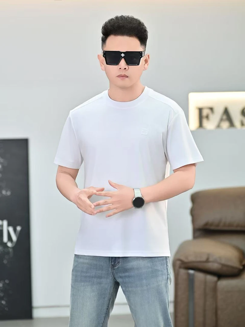 2025夏季8012新品男士休闲半袖透气纯色圆领宽松百搭简约