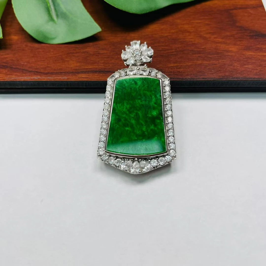 翡翠A货S925银镶无事牌1005多样性发其一