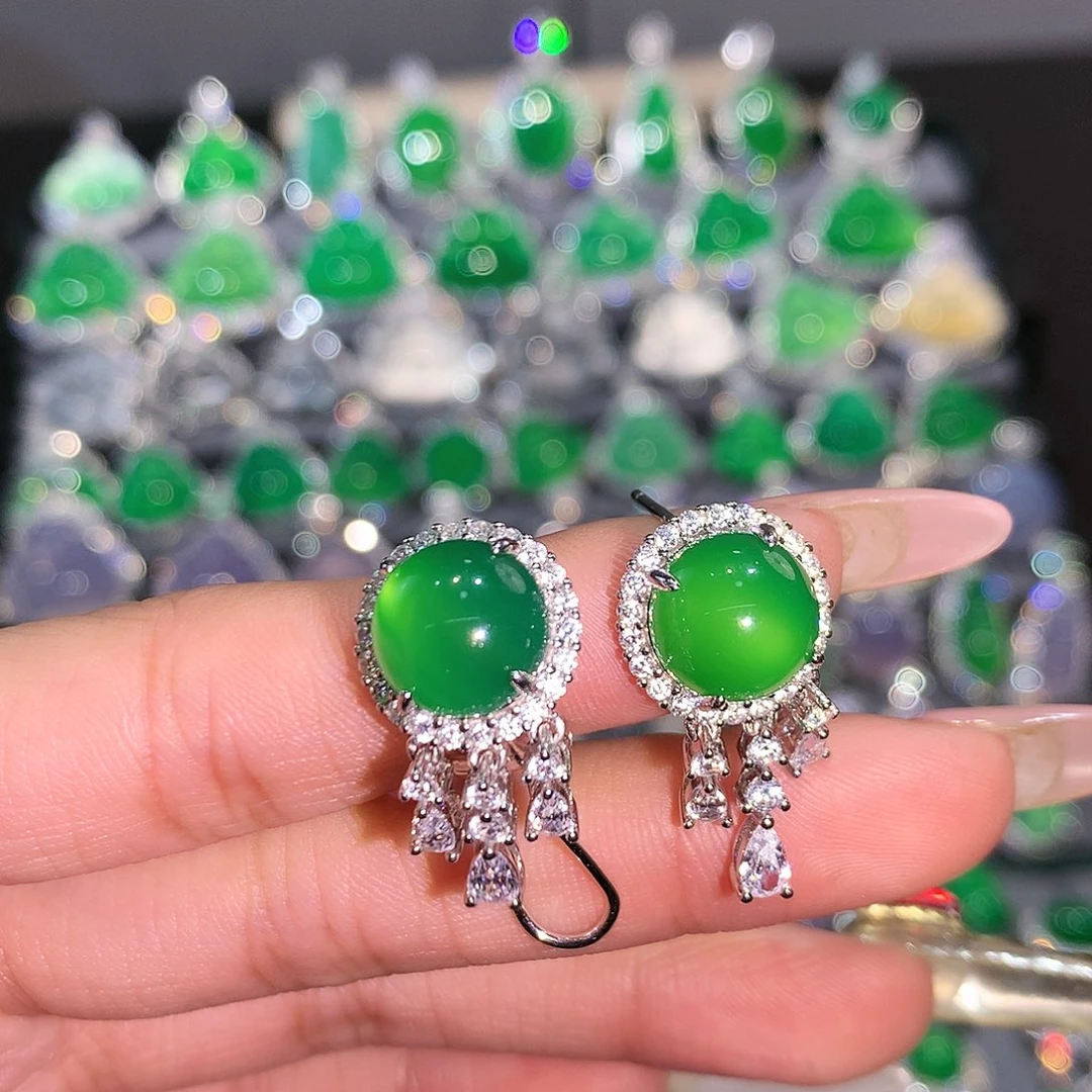 玛瑙/玉髓耳钉银S925镀金镶嵌