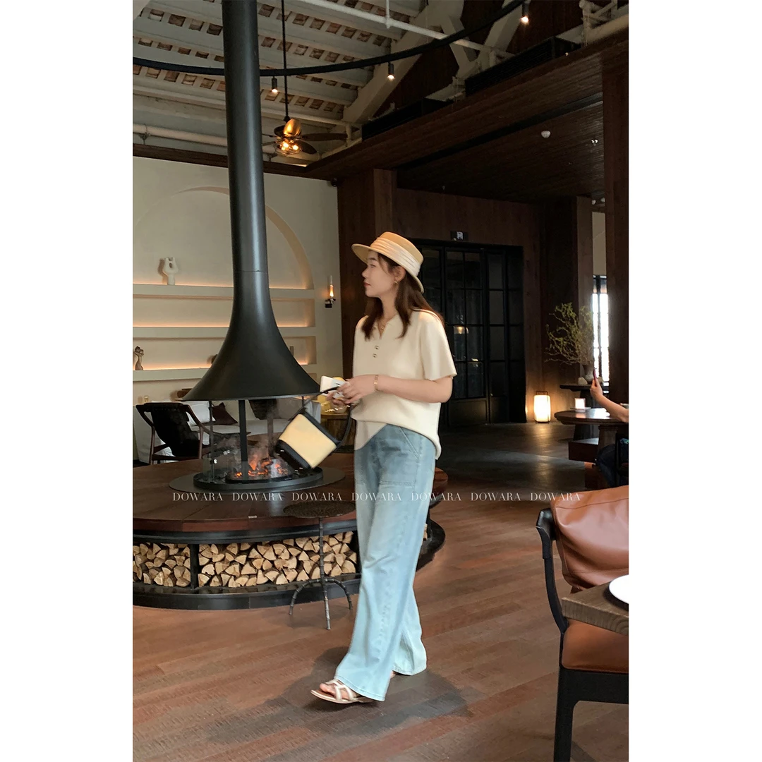 现货大婉酱微胖定制莱赛尔牛仔裤春夏水洗宽松显瘦直筒裤女 7643D