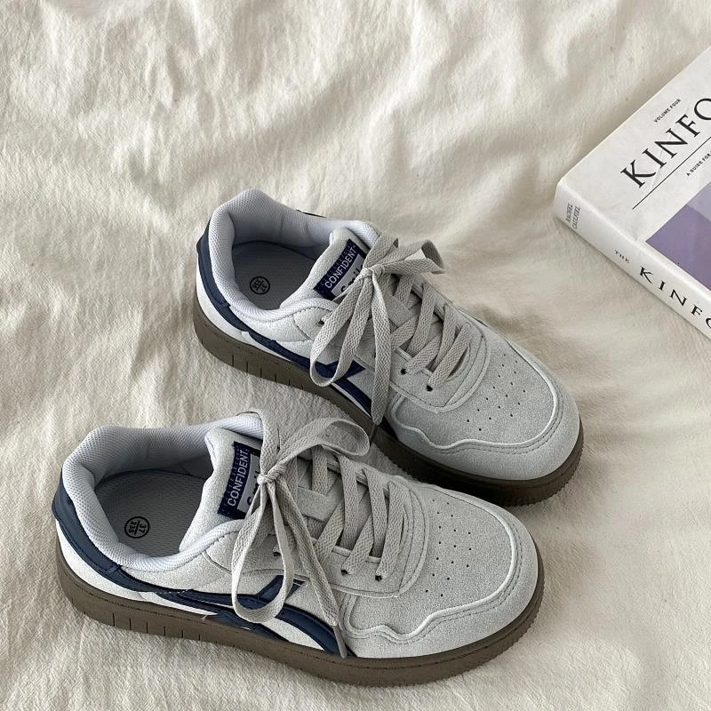 三福真皮复古德训鞋女款2025春秋新款百搭厚底板鞋学生运动休闲鞋