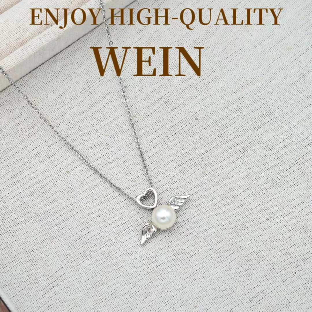 WEIN 铜合金项链 白色珍珠天使时尚可爱百搭精致简约坠链素款女