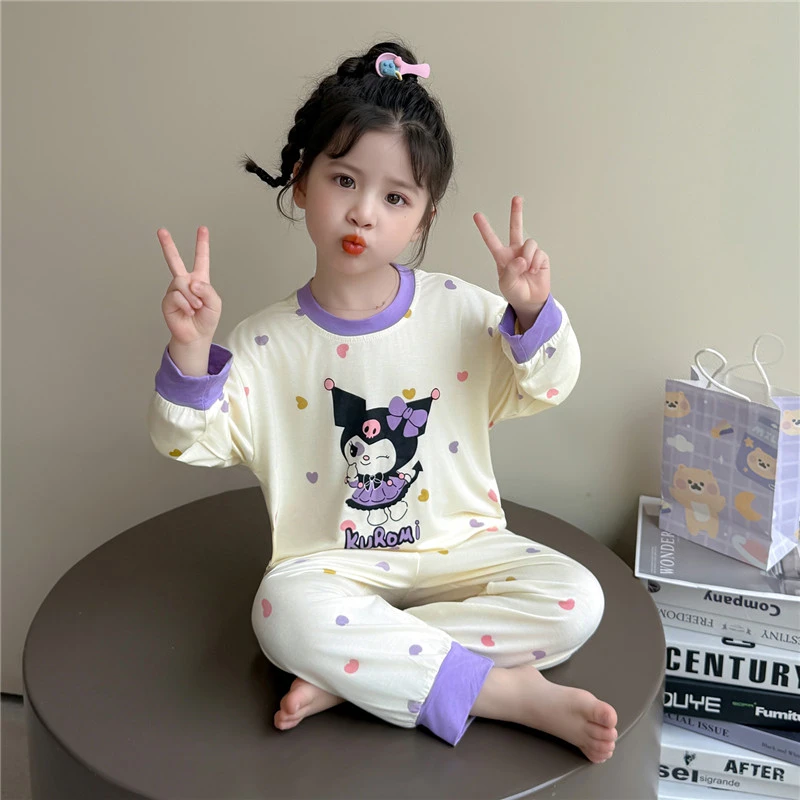 女童空调服睡衣莫代尔春秋2025新款长袖薄款宝宝小女孩夏季家居服