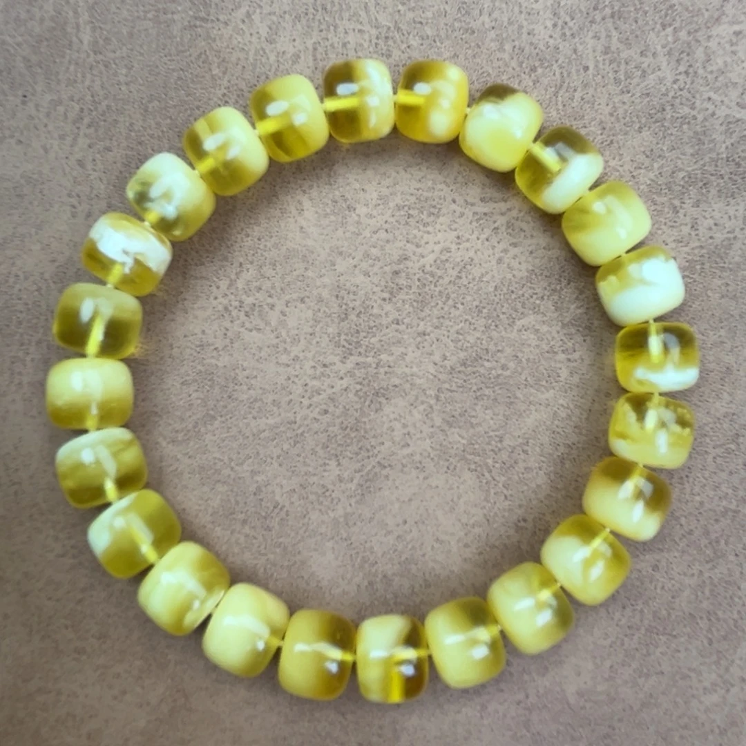 蜜蜡未镶嵌手串纯天然俄料金白聚宝盆9.5*8.5腕口17+