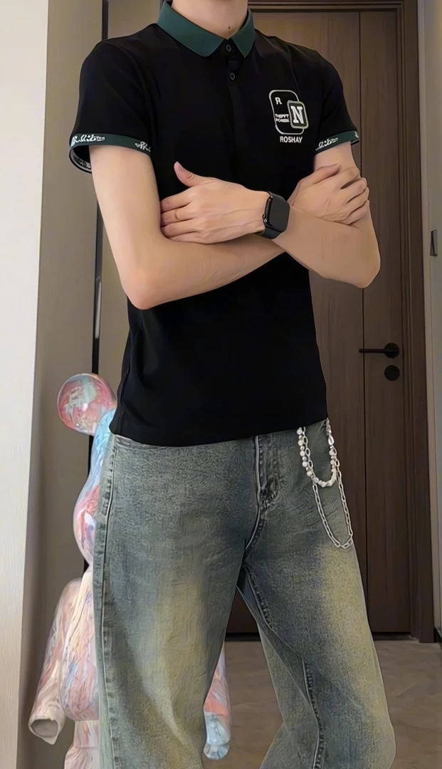 男刺绣纯色短袖夏季小清新Polo衫半袖时尚男装休闲男士POLO衫