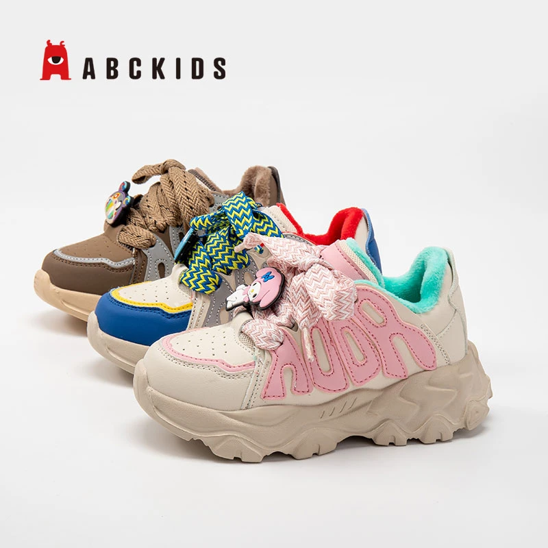 ABCKIDS儿童男女中大童2025户外冬季加绒运动鞋防滑潮流休闲鞋