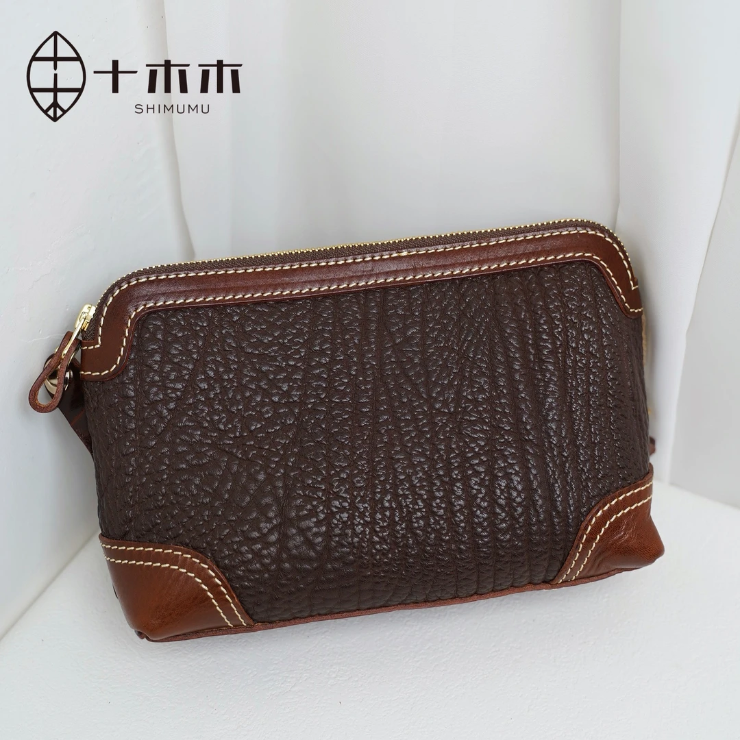 十木木加厚牛颈纹重工植鞣牛皮手拿包轻复古手工头层牛皮真皮女包