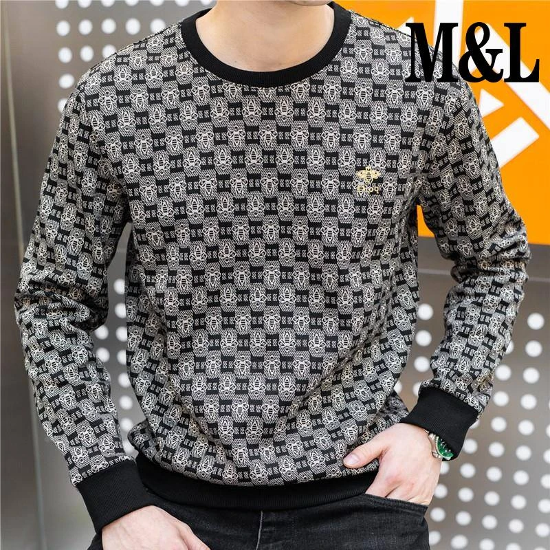 【澳门&专柜】潮牌个性长袖厚棉男士春秋季新款欧版花色打底衫网
