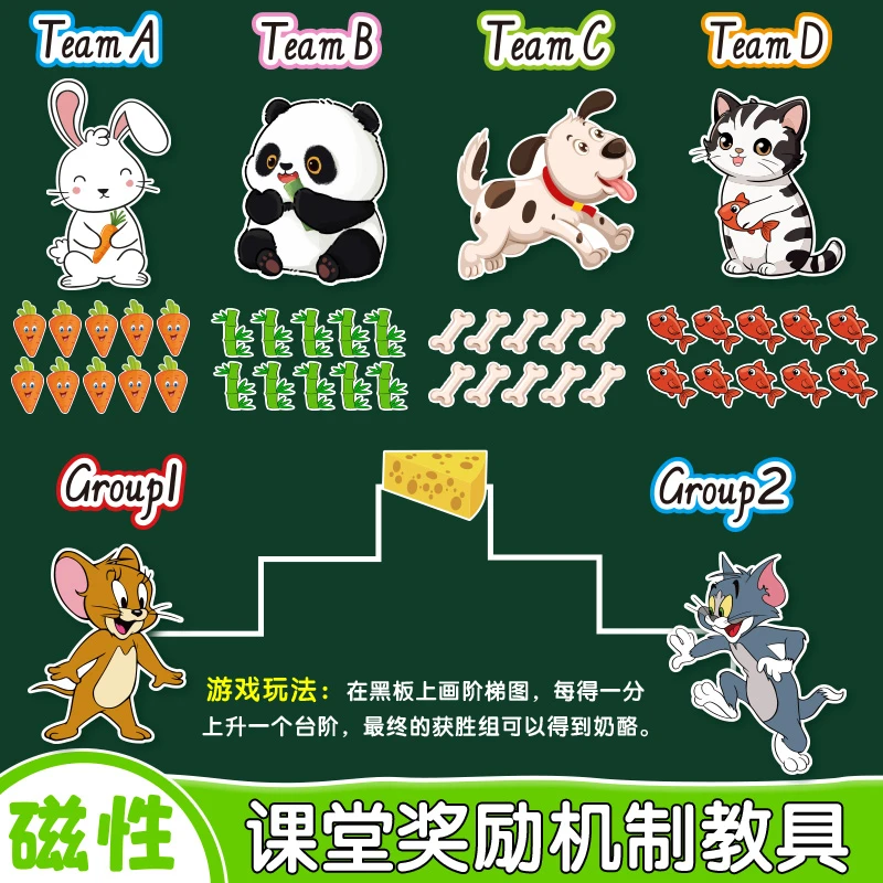 动物奖励机制磁性力吸黑板贴幼儿园小学英语课堂小组PK比竞争教具
