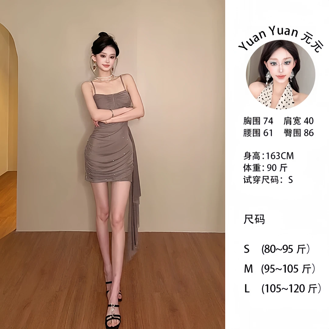 G349【YY】性感烫钻闪闪抹胸连衣裙夏性感显瘦荷叶边辣妹包臀裙女