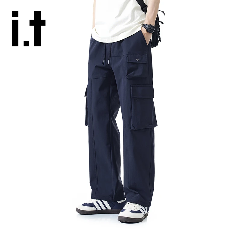 it izzue夏季薄款潮牌休闲长裤男士宽松直筒运动裤子多口袋工装裤